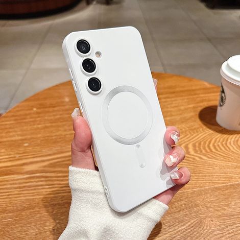 Étui de téléphone magnétique mat pour Samsung (Galaxy S25+ blanc), compatible avec la fonction magnétique MagSafe.