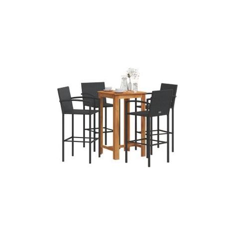 Ensemble de bar de jardin 5 pcs noir bois massif acacia rotin (1/5)