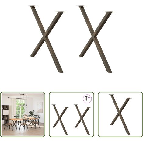 Naturstahl -  Esstischbeine X-Form 2 Stk. Naturstahl 90x(72-73) cm Stahl