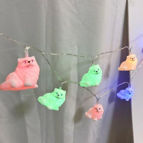 Guirlande lumineuse chat mignonne, multicolore à piles, veilleuse décorative pour jardin, terrasse, Noël, vacances, Saint-Valentin, mariage, chambre d'enfant (1,65 m/10 LED, chat) (1/5)