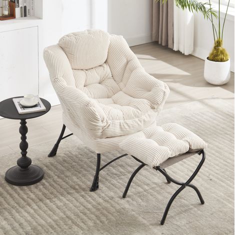Fauteuil lounge en acier blanc avec ottoman et poche latérale, 69,9 x 64 x 95 cm (1/5)