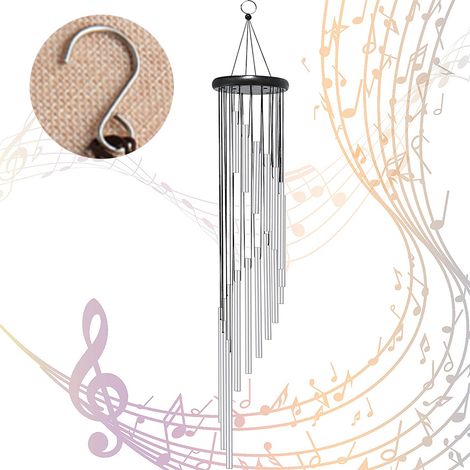 Carillon éolien d'extérieur, carillon commémoratif de 90 cm avec crochets, 18 tubes en alliage d'aluminium avec motif bois, cadeau pour la décoration du jardin et de la maison (1/5)