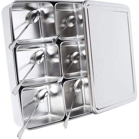 Ensemble de 6 boîtes à épices en acier inoxydable avec cuillères et ustensiles de cuisine (1/5)