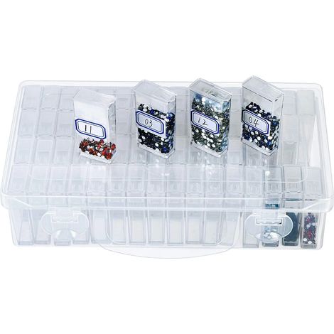 Boîte à outils pour peinture diamant avec 64 compartiments indépendants, organisateur en plastique pour le rangement des loisirs créatifs, séparateurs ajustables pour la création de bijoux et perles. (1/5)
