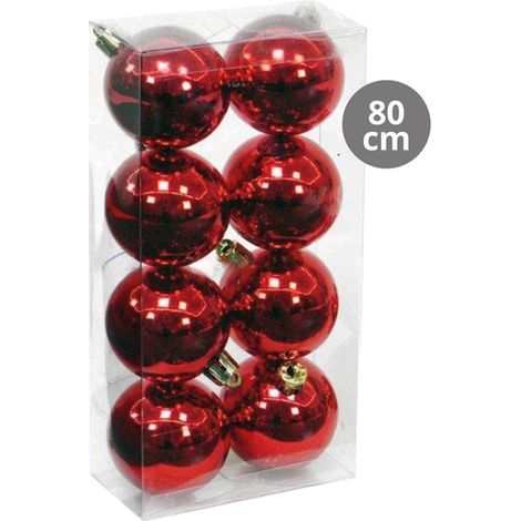Pack 8 bolas Navidad Ø8cm (brillo) fabricadas en plástico color rojo y dorado