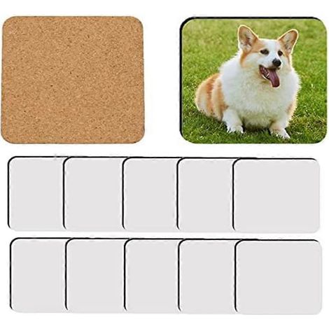 Lot de 12 sous-verres carrés vierges imprimés par sublimation, sous-verres vierges en MDF en vrac, sous-verres en carton et liège, sous-verres vierges en MDF et liège (1/5)