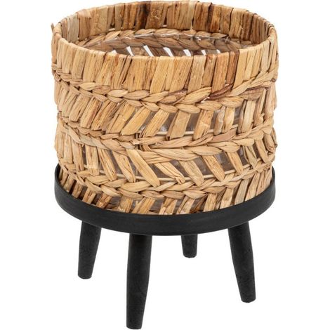 Atmosphera – Cache-pot sur pied rond 31,3cm – Jacinthe et contreplaqué – Usage intérieur – Protection plastique – Couleur naturel