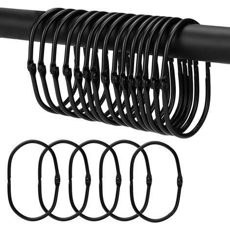 20 Stück – Gardinenringe – Metallhaken – Ovales Design, schwarzes Eisen – Korrosionsbeständig, für Bad und Wohnzimmer – 6,8 x 4,4 cm (1/5)