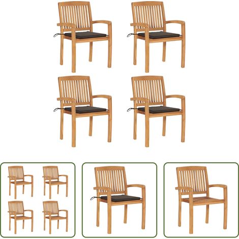 Holzstühle -  Stapelbare Gartenstühle mit Kissen 4 Stk. Massivholz Teak (1/5)