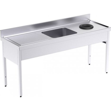 Plonge Inox avec Bâti, Bac et Trou Vide-Déchets - 1800 x 600 - Distform