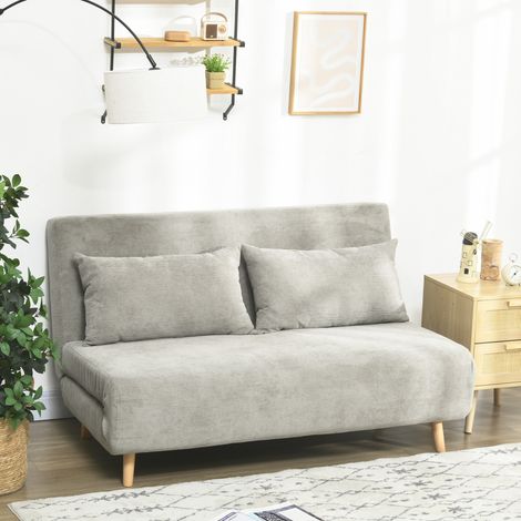 Canapé convertible 2 places in tessuto poliestere grigio 141x90x81 cm con schienale regolabile (1/5)