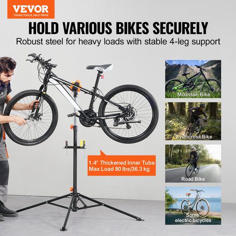 Pied d'Atelier Vélo Pliable Charge 36,3 kg Support de Réparation de Vélo Réglable en Hauteur Pince Pivotant 360° Stand de Bicyclett… (1/5)