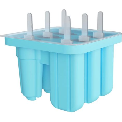 Silikon-Eisformen, 6er-Set, wiederverwendbar, mit Griff, lebensmittelecht, Eis am Stiel-Formen, blau.