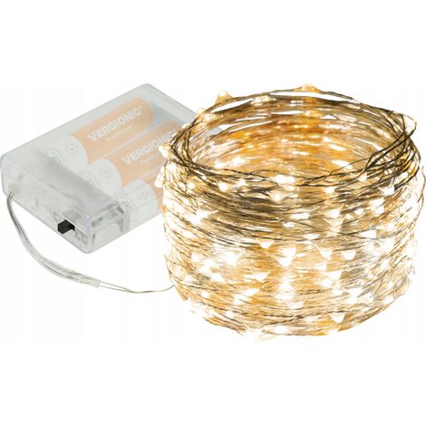 LUCI DECORATIVE PER ALBERO DI NATALE, 100 LED 3000K, ALIMENTAZIONE A BATTERIA, CAVO 10M