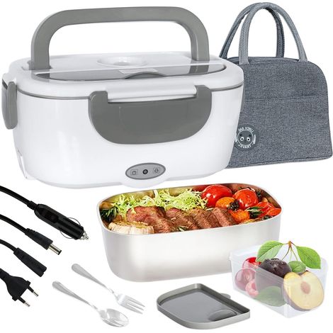 Lunch Box Chauffante Électrique (1.5L/55W), Boite Isotherme Repas Chaud Portable, Gamelle Ghauffante puro Bureau et Voiture, Gris (1/5)