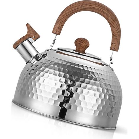 Bouilloire en acier inoxydable avec sifflet, grande capacité, fond plat, compatible avec les plaques de cuisson à gaz et à induction. (1/4)