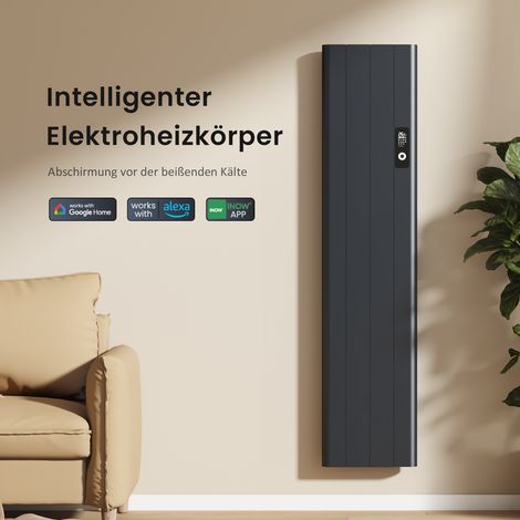 EMKE Elektro-Heizkörper 160x36cm 1000W Flachheizkörper Aluminium Wandmontierbar LCD-Display Timing-Funktion Elektroheizung Überhitzungsschutz Anthrazit