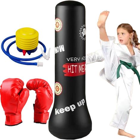 sac de frappe gonflable interactif pour enfants, gants de boxe inclus, 157,5 cm de taille, sac de boxe stable pour karaté et taekwondo