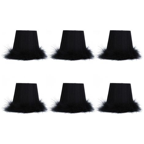 Set di 6 paralumi in tessuto con bordo in piume per lampade a sospensione, accessori decorativi per lampadari. (1/5)