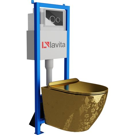 Bâti-support Lavita LAV 101 à 40 cm + WC Sofi Slim Golden Eye sans bord + plaque de commande LAV 200.4.2 chrome Kit complet WC (1/5)