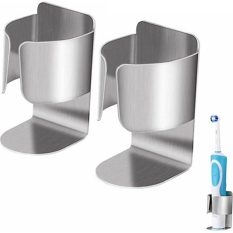2 supports pour brosses à dents auto-adhésifs, en acier inoxydable, 70 x 42 mm, pour salle de bain et cuisine (1/5)