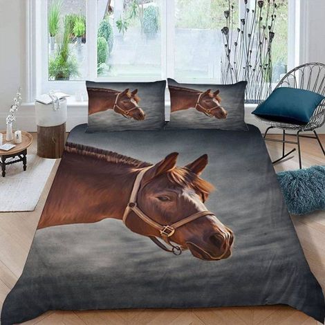 3D Microfibre Housse de Couette Cheval 240x260 cm 2 Personnes 3 Pièces Ultra Doux Cheval Rétro Parure de Lit avec Fermeture - HRY (1/5)