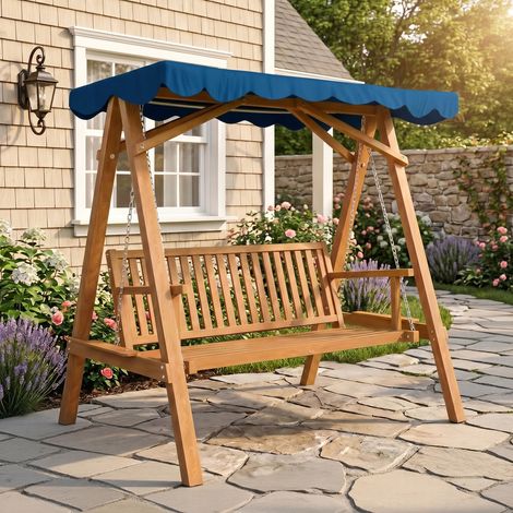 Balançoire de jardin en bois 3 places avec auvent 210 x 130 x 185 cm
