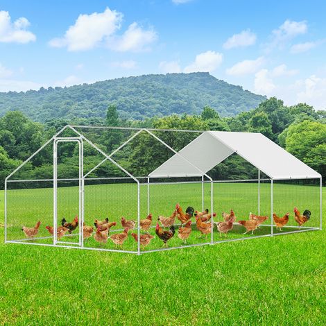 Jiubiaz Poulailler 3×6×2 m – Enclos pour petits animaux, volière extérieure, cage à poules en acier galvanisé avec porte