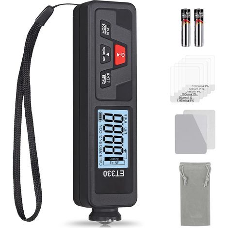 Jauge d'Épaisseur de Revêtement de Peinture de Voiture Portable avec Écran LCD Rétro-Éclairé pour Voiture en Métal de Base en Acier et en Aluminium 0-1500um-noir (1/5)