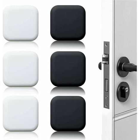 Un ensemble de six butées de porte murales avec tapis de porte en caoutchouc auto-adhésifs, blanc/noir, 45 mm x 45 mm (1/5)
