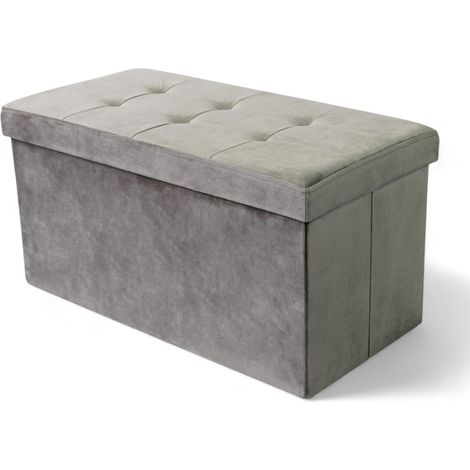 Pouf contenitore rettangolare in velluto colore tortora con spazio di archiviazione pratico ed elegante cm 76x38x38 (1/5)
