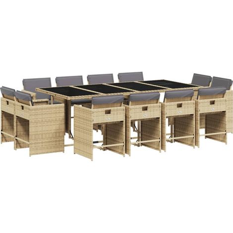 Maison Exclusive - Set Pranzo da Giardino 13 pz con Cuscini Beige Misto Polyrattan