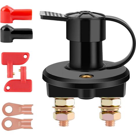 Interrupteur de Batterie 12V/24V - Interrupteur Principal avec Fonction Marche/Arrêt à 2 Broches pour Voiture, Camion et Bateau - Dispositif de Coupure d'Électricité d'Urgence (1/5)