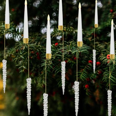 Weihnachtskerzen mit Haken und Fernbedienung – Set mit 12 flammenlosen, flackernden LED-Kerzen mit Timer für die Weihnachtsbaumdekoration – Acryl-Eiswürfelhaken (1/5)