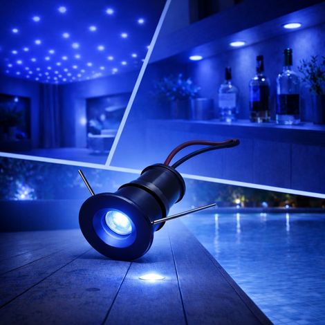Mini faretto LED Nero da incasso 1W 12V IP65 punto luce Blu cielo stellato per bagno doccia esterno segnapasso scale vetrine mobili camper