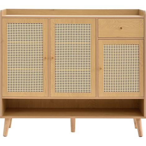 Scarpiera in rattan naturale con 3 ante, 1 cassetto e 5 ripiani 120x35x106 cm HOMVRA (1/5)