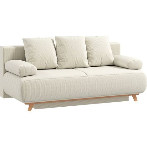 Divano letto con schienale regolabile e vano contenitore nascosto, corda beige DESVIAE (1/5)