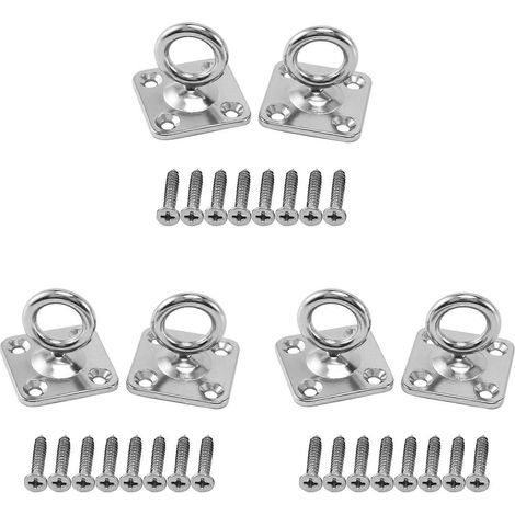 Lot de 6 crochets pivotants carrés à œillet, fixation murale ou plafond, en acier inoxydable, pour le yoga (vis incluses). (1/5)
