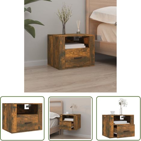 The Living Store Table de chevet murale Chêne fumé 50x36x40 cm - Table De Chevet Murale - Meuble De Chambre - Table De Nuit - Étagère Murale - Rangement Mural (1/5)