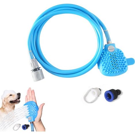 Pommeau de douche massant pour animaux, avec douchette et brosse intégrées, tuyau de bain avec brosse pour le toilettage des chiens et des chats, longueur 1,9 m (1/5)