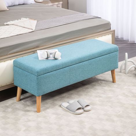 Banco tapizado con almacenaje estilo lino azul 110 x 39 x 45 cm OKWISH (1/5)