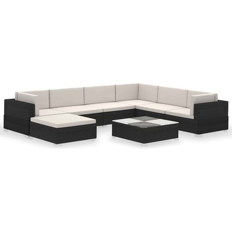 vidaXL Set Divani da Giardino 8 pz con Cuscini in Polyrattan Nero (1/5)