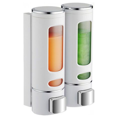 Distributeur Savon Mural 400 ML X 2 Distributeur Shampoing et Gel Douche Distributeur Savon Douche Double Distributeur de Savon Liquide Mural Manuel Distributeur de Désinfection des Mains