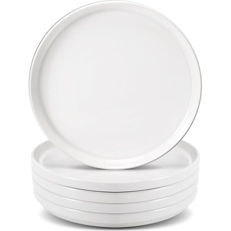 Lot de 6 assiettes plates, 20 cm, en porcelaine, blanches, assiettes plates en céramique pour salade, pâtes, desserts et entrées, assiettes à pâtes, pour lave-vaisselle et micro-ondes (1/5)
