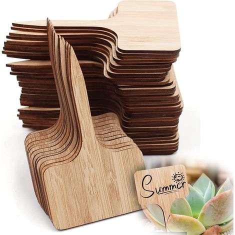Lot de 50 étiquettes en bambou pour plantes – Résistantes aux UV – Marqueurs T-Type pour jardin potager et pépinières (1/5)