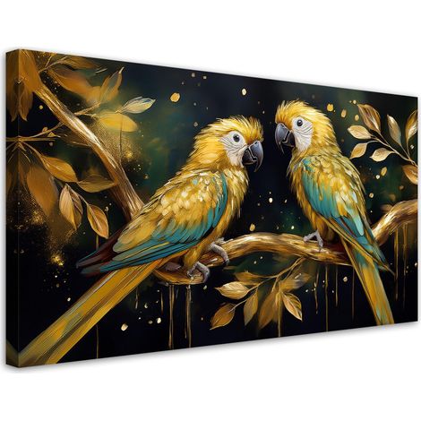 Tableau déco Perroquets Oiseaux d'or 100x50 (1/5)