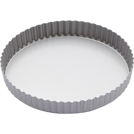 KitchenCraft Molde redondo acanalado antiadherente para flan o quiche con base suelta, 25 cm (1"), plateado