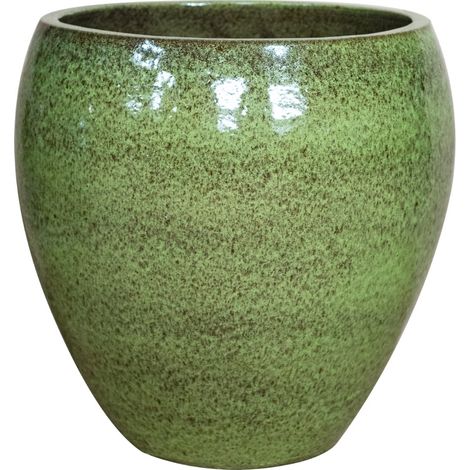 Pot grande taille d'extérieur LAFONTAINE 69x65cm vert lac, fait main en terre cuite émaillée, résistant au gel (1/4)