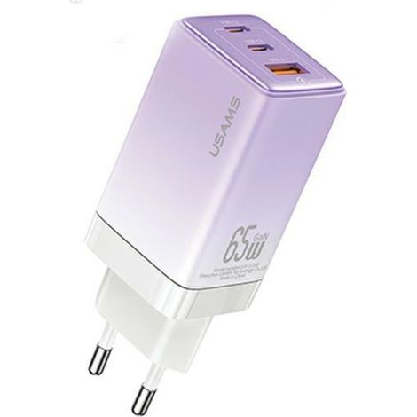 USAMS Netzwerk-Ladegerät 2xUSB-C+1xUSB 65W (nur Stecker) GaN PD3.0 +QC3.0 Schnellladung lila/verlaufendes Lila Sandru Serie CC180TC03 (US-CC180) (1/5)
