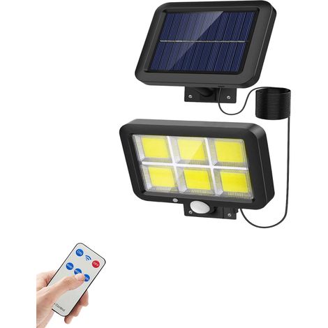 Lampe solaire à détecteur de mouvement avec télécommande, 3 modes, câble de 5 m, étanchéité IP65 pour garage et jardin (lumière blanche 6000 K) (1/5)